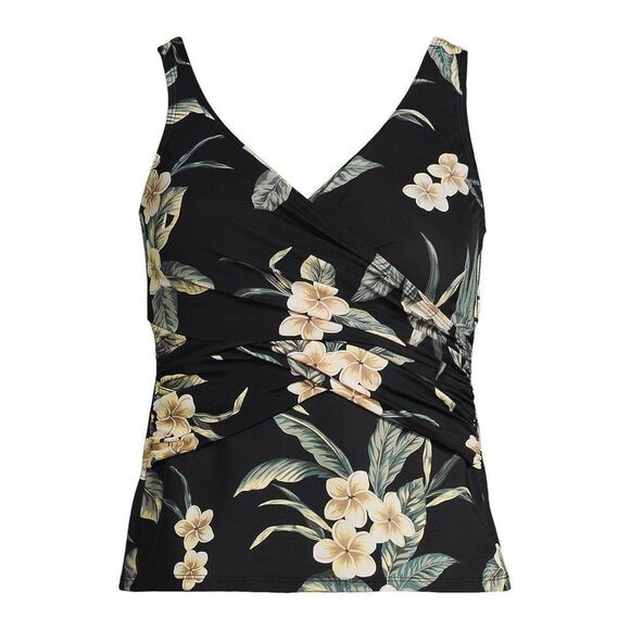 Land's End Plus Size slender suit wrap tankini top black plumeria size Various - Picture 1 of 7